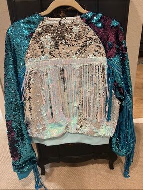 AKIRA Iridescent Sequin Bomber Jacket - Aqua, Pearl & Teal perfect condition